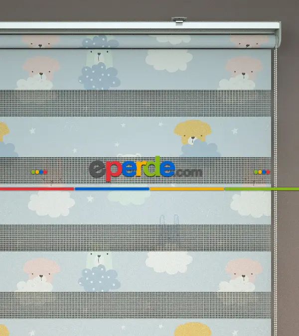 Bulut Desenli Baskılı Zebra Perde- Çok Renkli