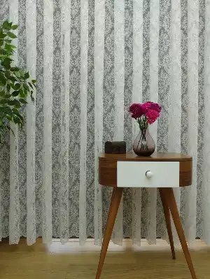 Kdk Örme Dantel Damask Desenli Tül Perde - Krem - Ekru
