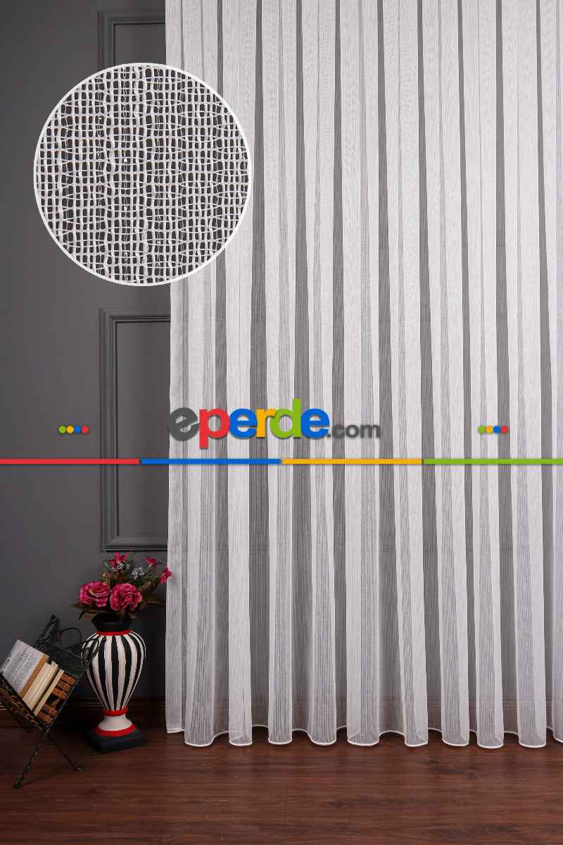 Mutfak Tül Gümüş Simli Bambu Keten Tül Perde Akdz 1047