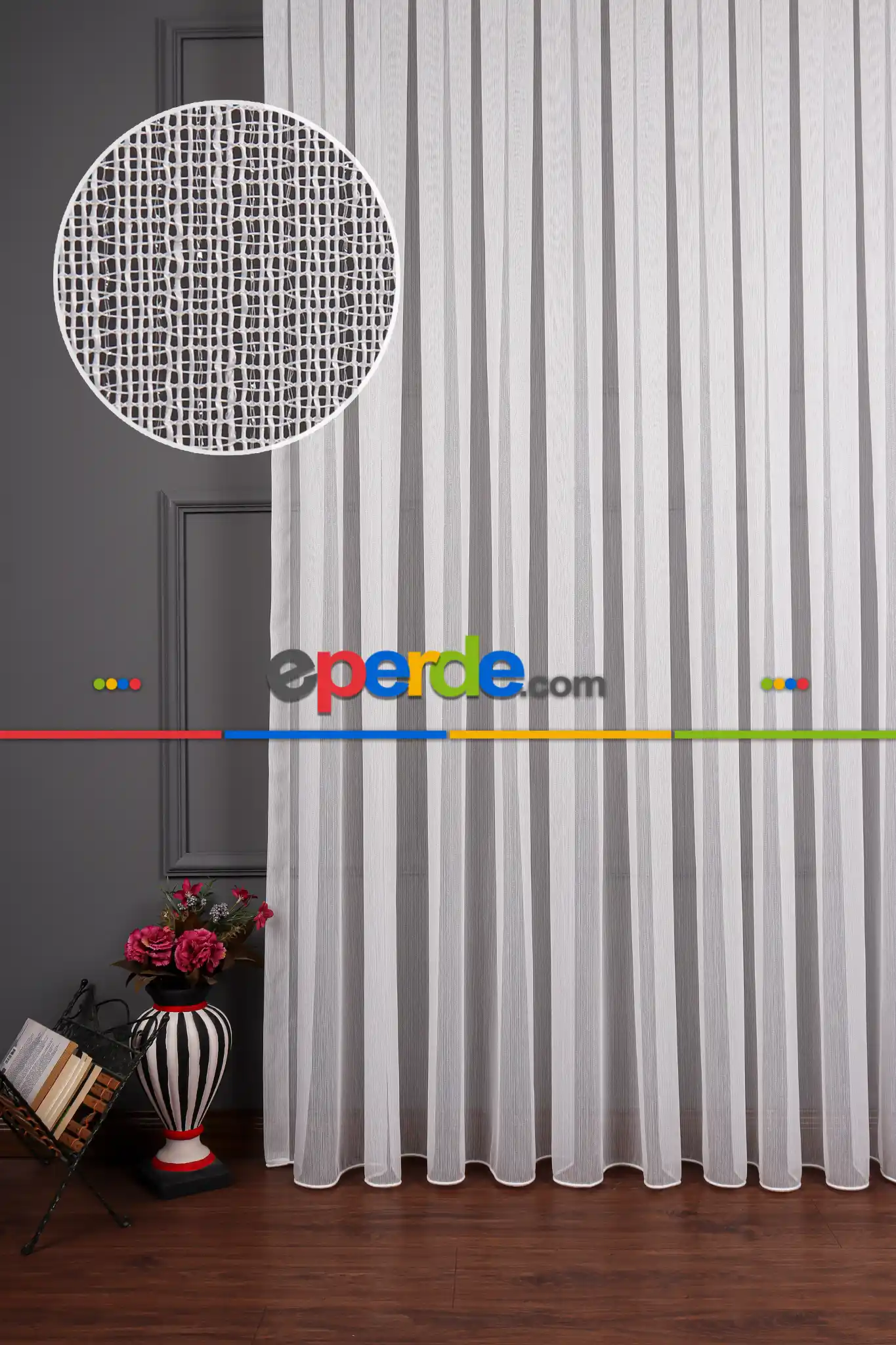 Gümüş Simli Bambu Keten Tül Perde Akdz 1047