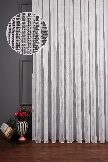 Gümüş Simli Bambu Keten Tül Perde Akdz 1047