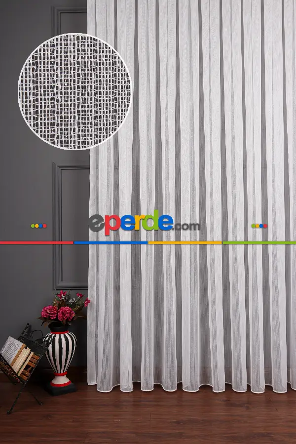 Gümüş Simli Bambu Keten Tül Perde Akdz 1047