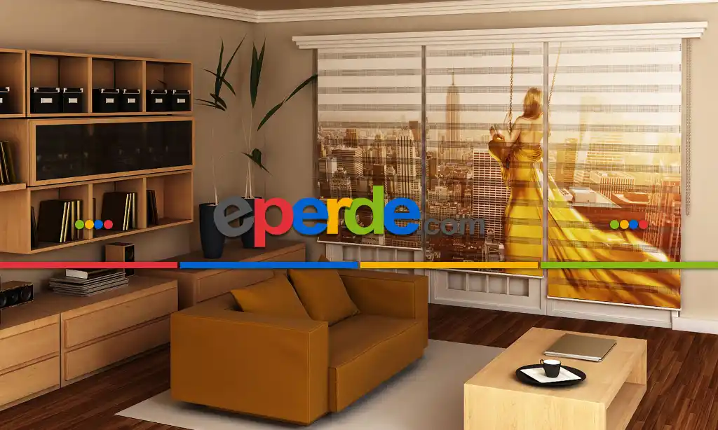 Salon Şehir Manzarası- Baskılı Zebra Stor Perde-  Çok Renkli 2