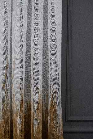 Modern Hardal Ve Mavi Desenli Degrade Geçişli Örme Tül Perde Yüksek Kalite