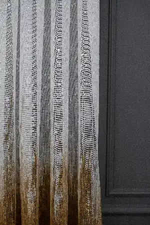 Modern Hardal Ve Mavi Desenli Degrade Geçişli Örme Tül Perde Yüksek Kalite