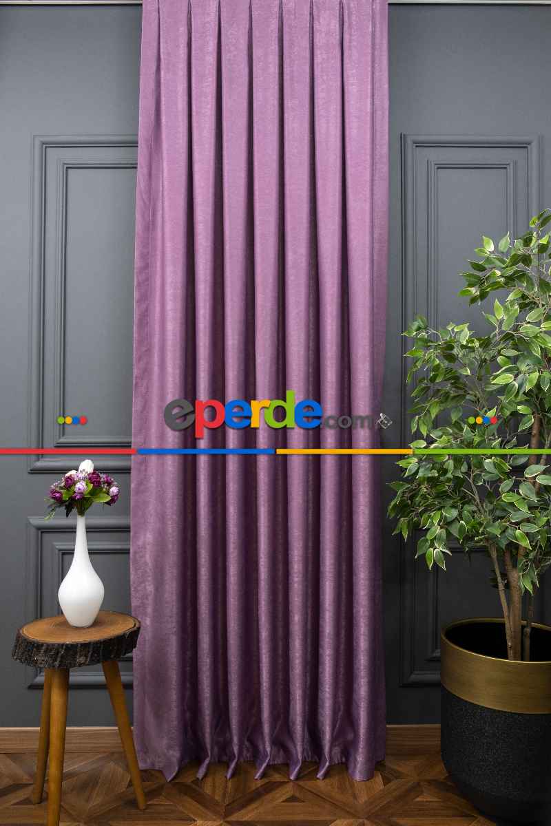Salon - Soft Fon Perde Koyu Lila Dökümlü En - Lila Koyu Lila
