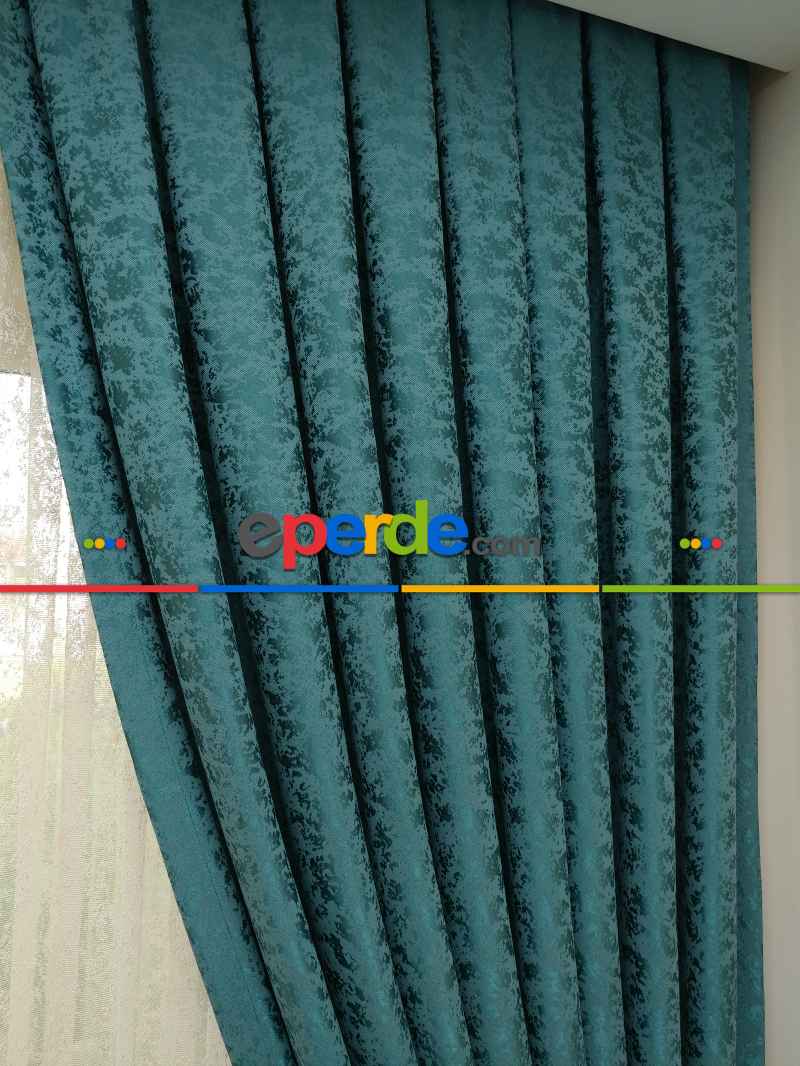 Koyu Mint Duz Jakar Fon Perde (150)- Petrol Mavisi