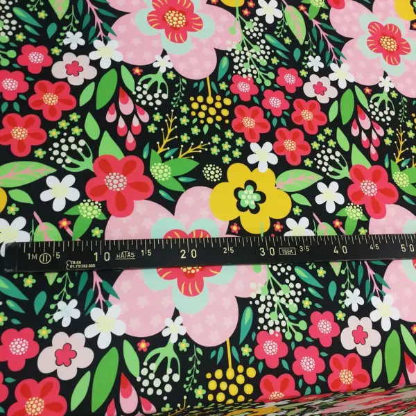 Çiçek Desenli Fon Perde Evm298 - Kumaşı Kalındır Duck Bezi Değildir.- Siyah-Kırmızı-Pembe-Siyah Kırmızı-Çok Renkli