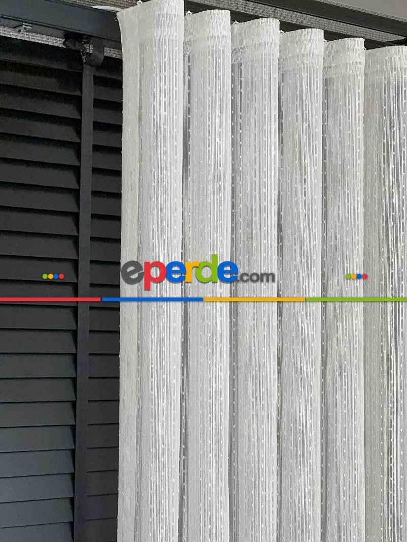 Mutfak Tül Çizgili Ponponlu Tül Perde - Ürün Videosu Açıklamada Vardır