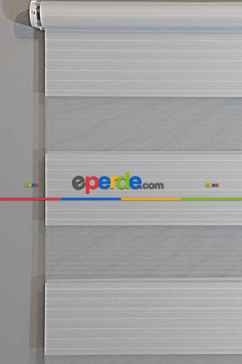 Brillant Beyaz/krem Boncuklu Boncuksuz Zebra Perde- Beyaz