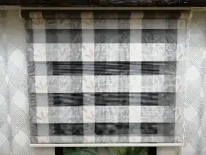 Yaprak Desenli Zebra Perde, Gri Krem