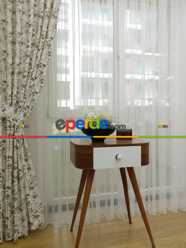 Düz Tül Perde - Ekru- Ekru - Kurşunlu Tül