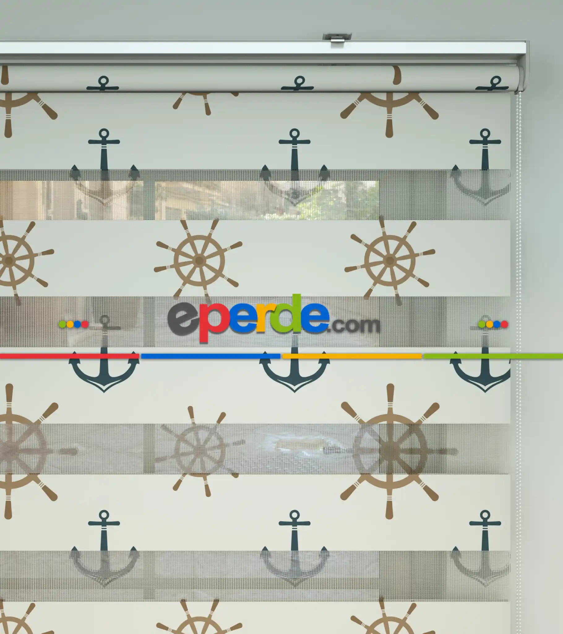 Bebek Odası Zebra Perde - Denizci Desen Baskılı Zebra Perde- Çok Renkli