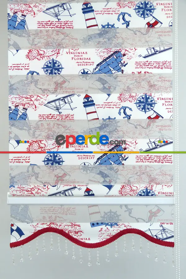 Bebek Odası Zebra Perde - Gemici Desen Zebra Perde Kıds 4343-04- Mavi