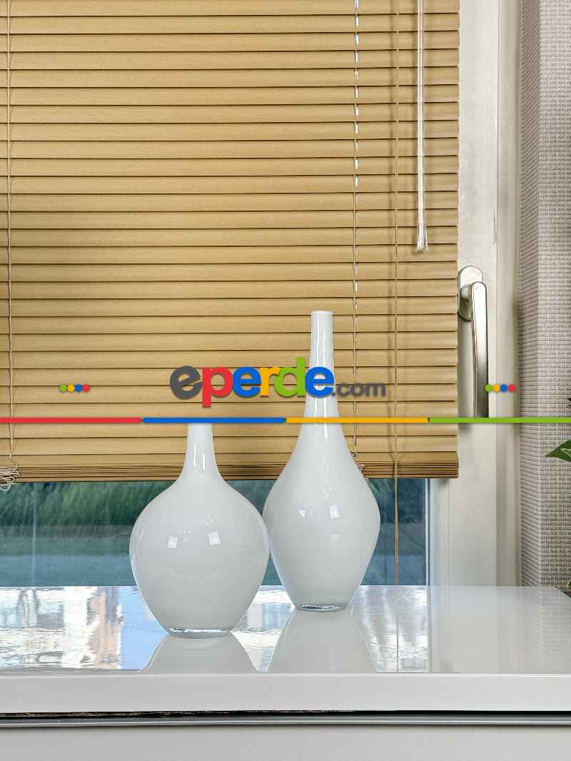 Açık Ahşap Efektli Alüminyum Jaluzi Perde - 25mm