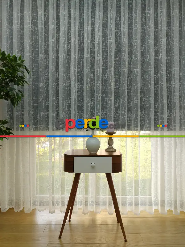 Modern Çizgiler Desenli Tül Perde- Beyaz