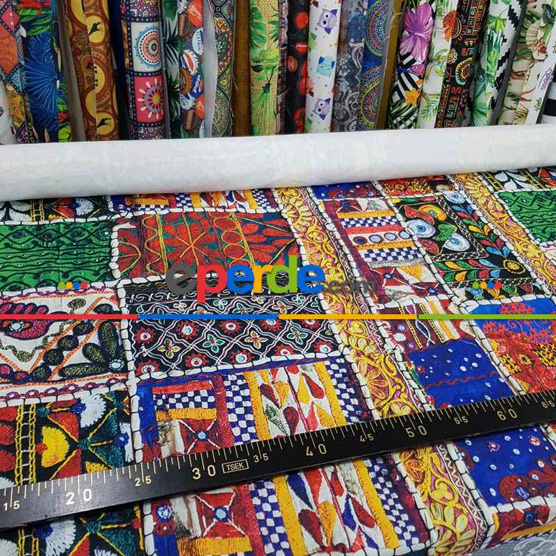 Etnik Desenli Fon Perde Evm553 Kumaşı Kalındır Duck Bezi Değildir-  Çok Renkli 2