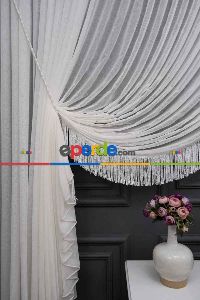 Salon Tül - Keten Yalancı Kruvaze - Tülden Fon - Halat İle Yana Toplamalı Tül - Kordon Toplama Tül - Çift Veya Tek Kanat - Aksesuar İlave Ücretlidir - Kurşunlu Tül