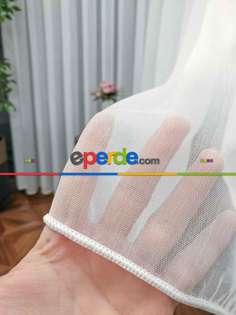 Hazır Ölçu Özel Bambu Keten Tül Perde- Ekru - Kurşunlu Tül 100cm X 250cm 