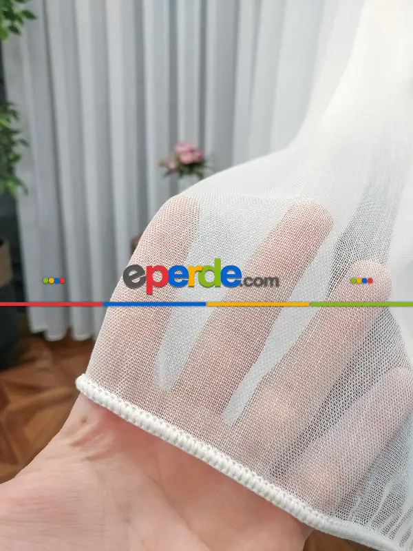 Hazır Ölçu Özel Bambu Keten Tül Perde- Ekru - Kurşunlu Tül 100cm X 250cm 