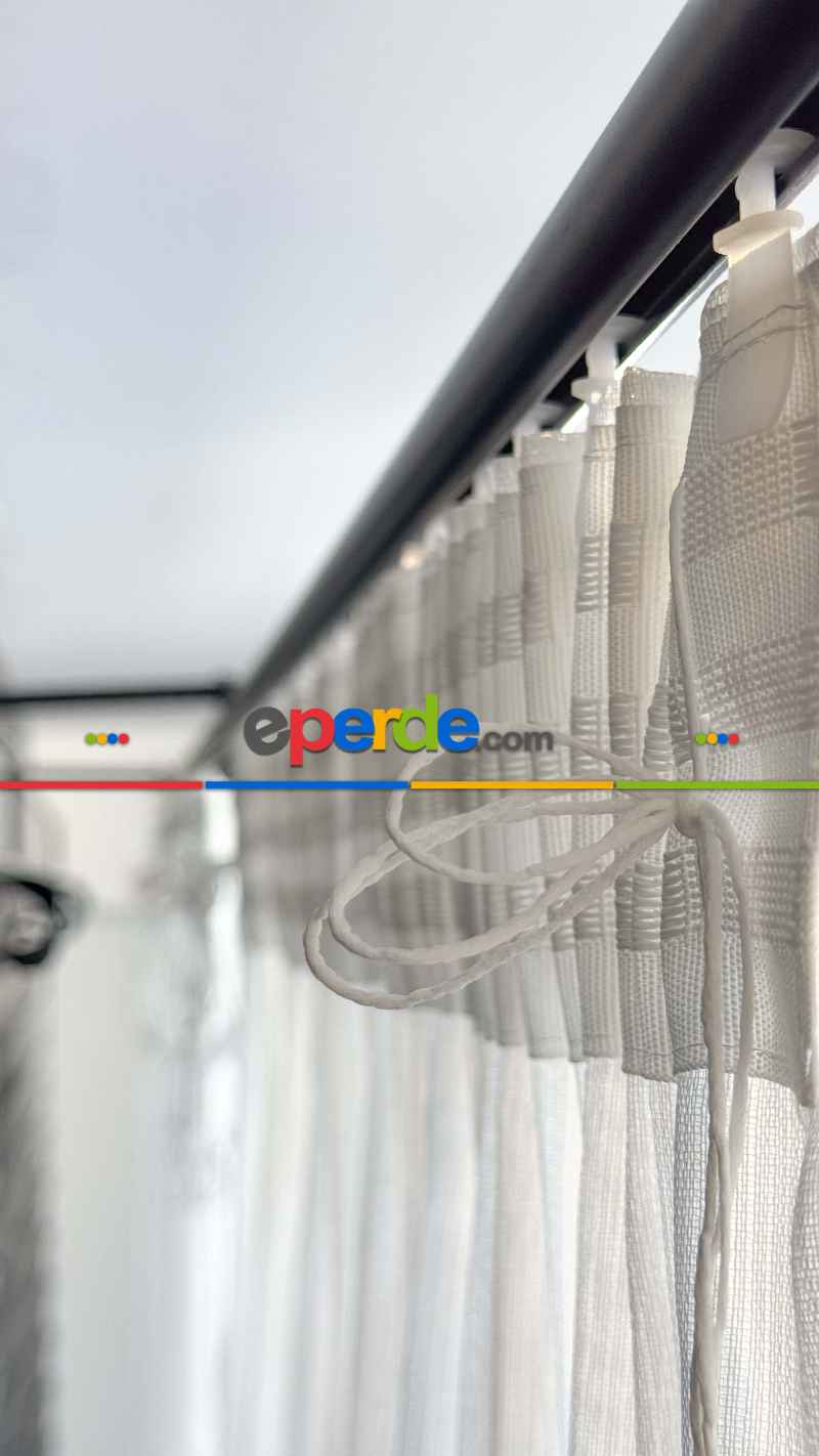 Yatak Odası - Brillant, Ekru, Işıltılı, Büzgülü Ekstraforlu, Tül Perde