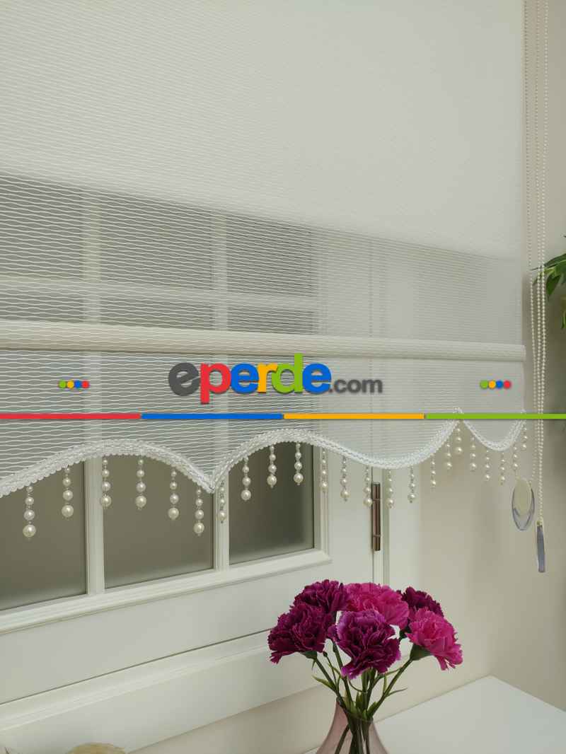 Çiftli Sistem Tül Stor Perde Çizgili Boğma Tül (ekru Renk)- Ekru