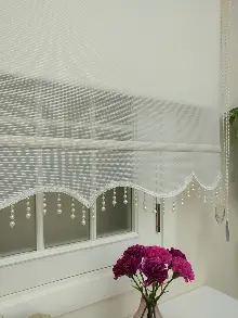 Çiftli Sistem Tül Stor Perde Çizgili Boğma Tül (ekru Renk)- Ekru