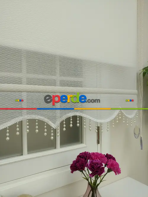 Çiftli Sistem Tül Stor Perde Çizgili Boğma Tül (ekru Renk)- Ekru