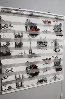 Baskılı İstanbul Zebra Perde- Siyah Kırmızı