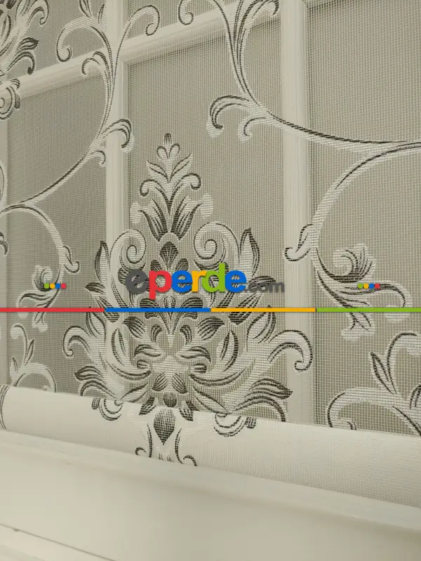 Yakma Tül Stor - Çiftli Sistem Desenli Perde (burn Out)- Antrasit