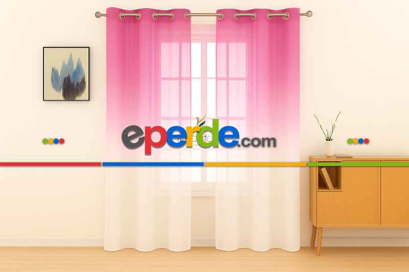 Fuşya Pembe Renk Renkli Degrade Rustik Tül Perde