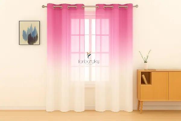 Fuşya Pembe Renk Renkli Degrade Rustik Tül Perde