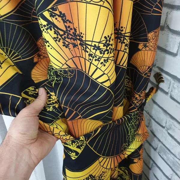 Japon Yelpaze Desenli Fon Perde Evm698 Kumaşı Kalındır Duck Bezi Değildir- Siyah