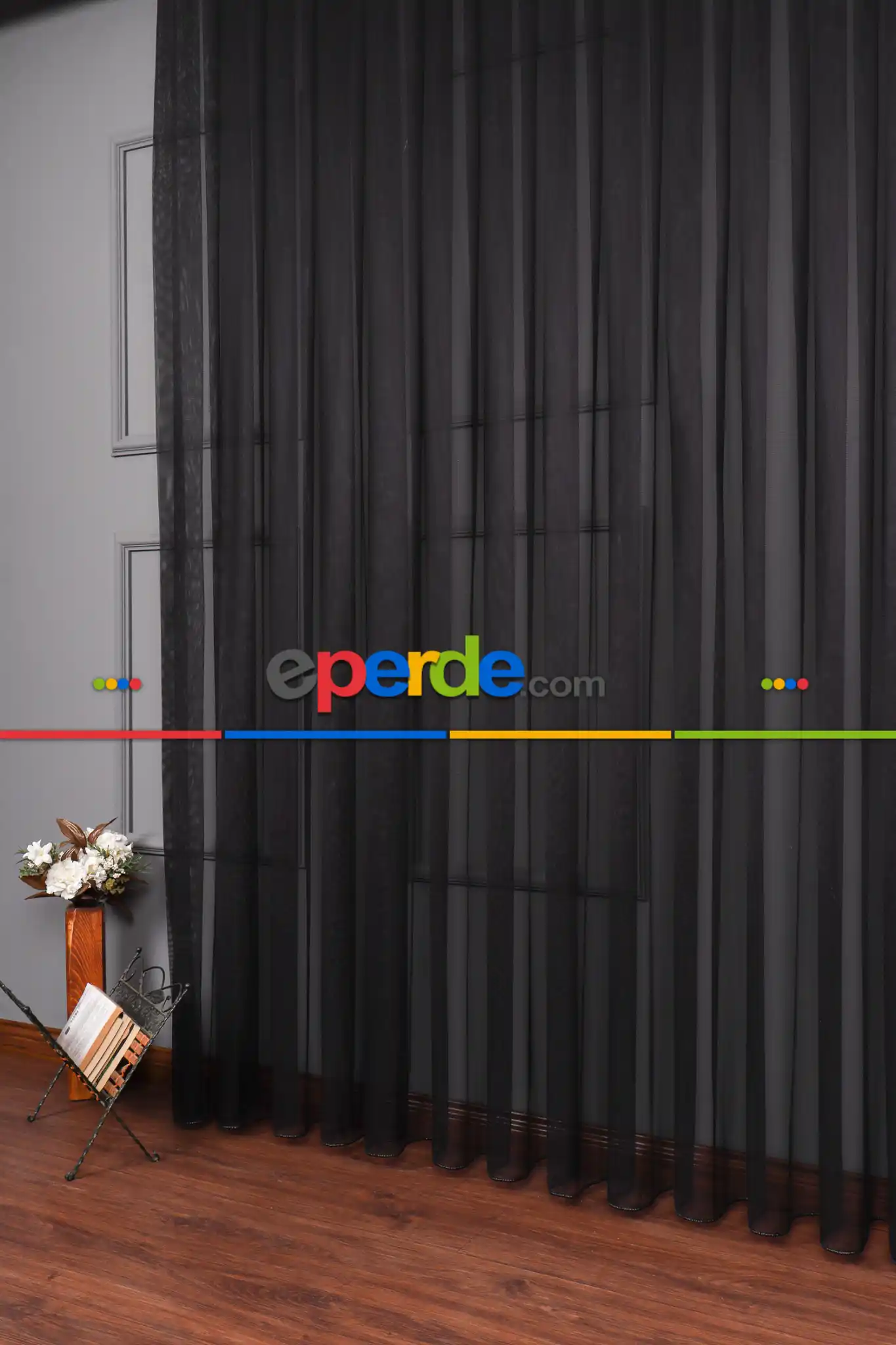 Siyah Grek Tül Perde Petek Zemin