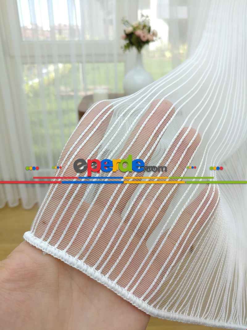 Yatak Odası - Ekru Zincir Desenli Düz Tül Perde !!!özel İndirimli Fiyat