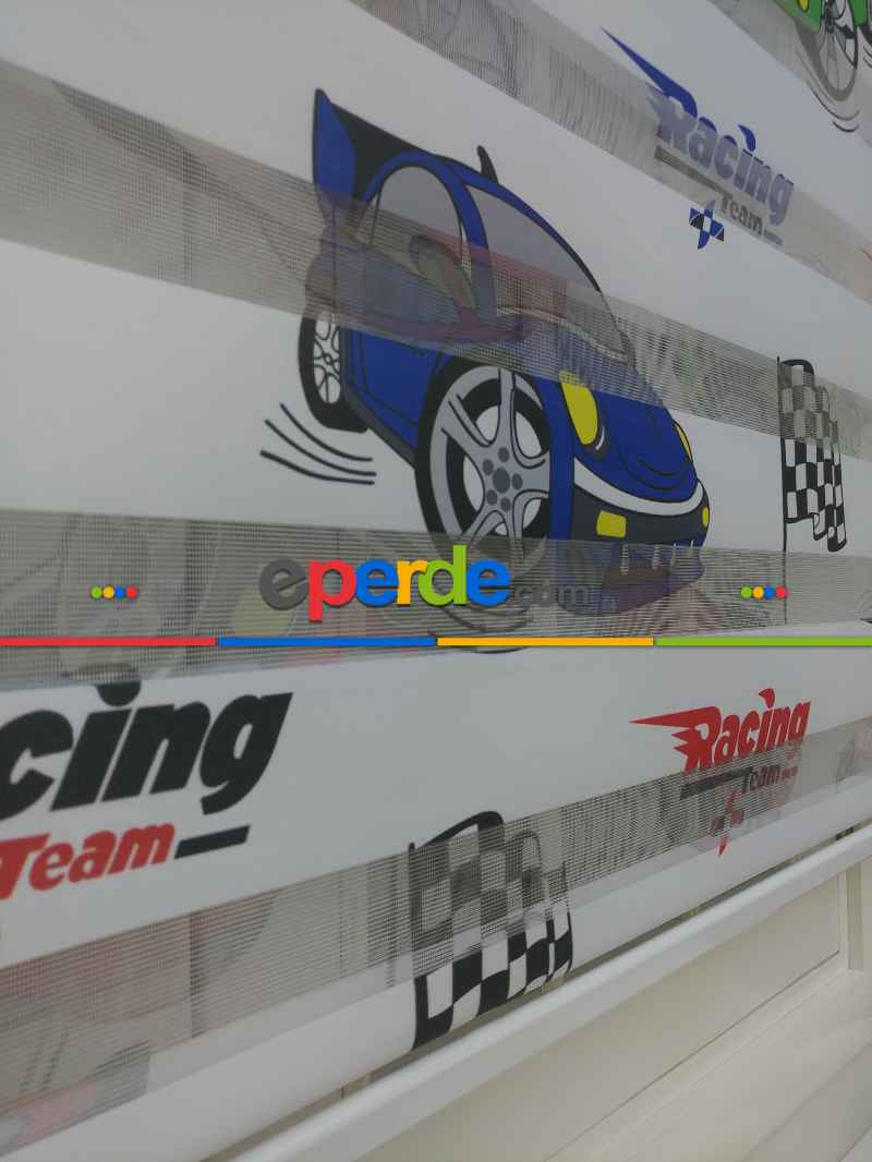 Çocuk Odası - Zebra Perde Racing- Mavi