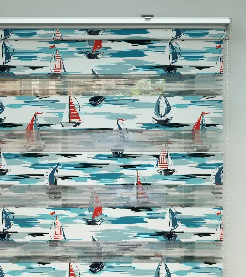 Yelkenli Desen Baskılı Zebra Perde- Çok Renkli