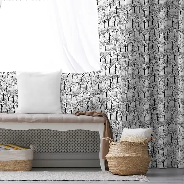 Ağaç Desenli Fon Perde Evim718 Kumaşı Kalındır Duck Bezi Değildir- Mavi-beyaz