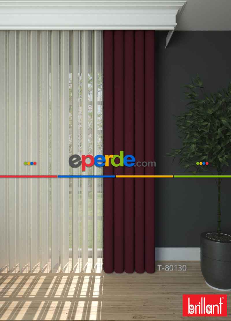 Brillant Akıllı Tül Perde Bordo Renkli Tül Dikey Zebra Perde Düz 1. Kalite
