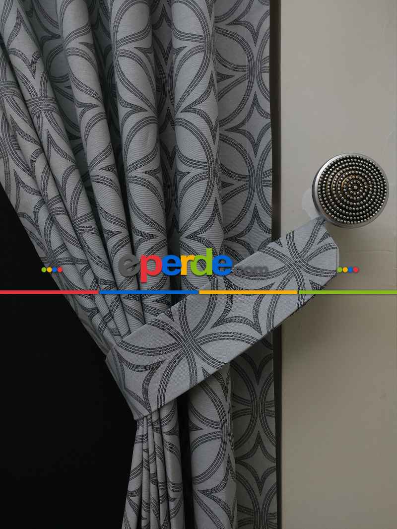 Dairesel Desenli Oturma Odası Fon Perde- Gri-füme-antrasit
