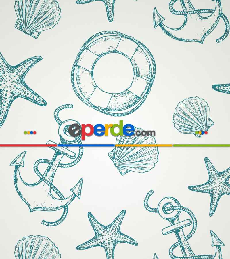 Bebek Odası Stor Perde - Denizci Desenli Baskılı Stor Perde- Yeşil-Ekru