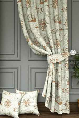 Dökümlü Kumaştan Çocuk Odası - Geniş En Denizci Desen Fon Perde 1. Kalite