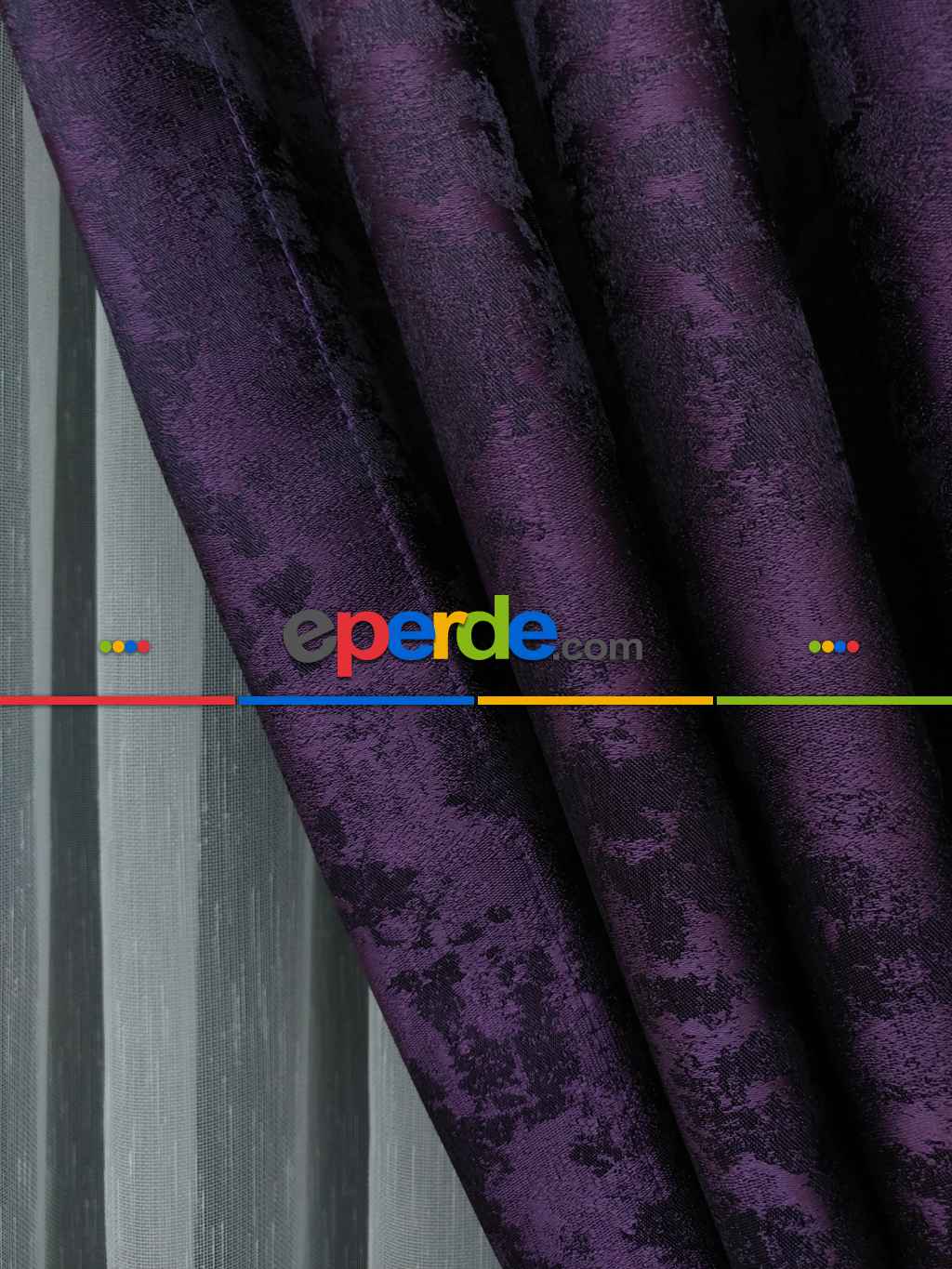 Patlıcan Moru Renk Jakar Desenli Fon Perde- Mor Patlıcan Moru