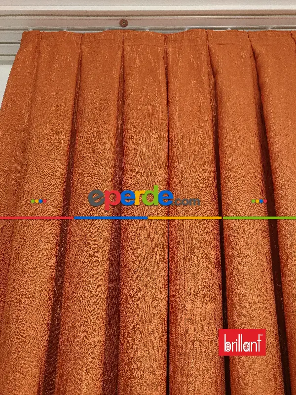 Brillant Jakar Fon Kiremit Renk Düz Fon Perde - Kiremit Rengi