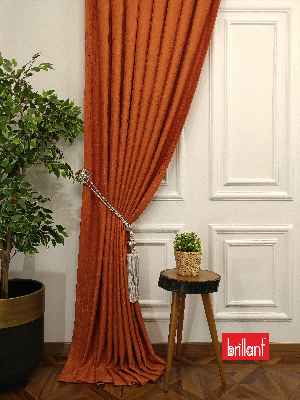 Brillant Jakar Fon Kiremit Renk Düz Fon Perde - Kiremit Rengi