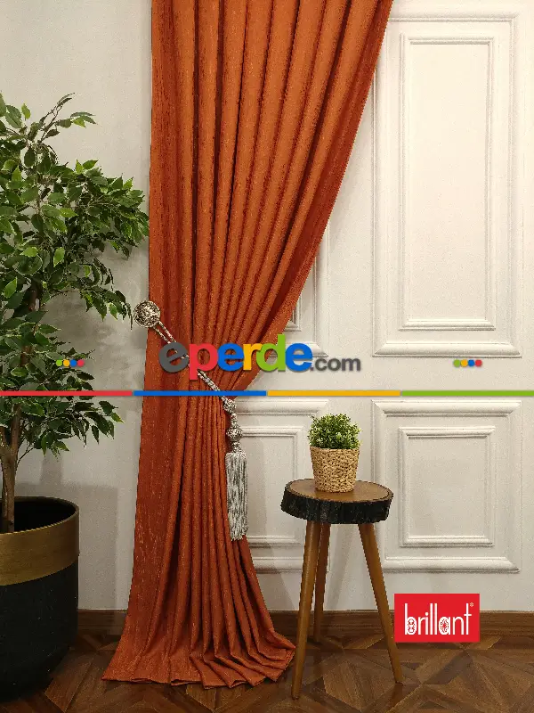 Brillant Jakar Fon Kiremit Renk Düz Fon Perde - Kiremit Rengi