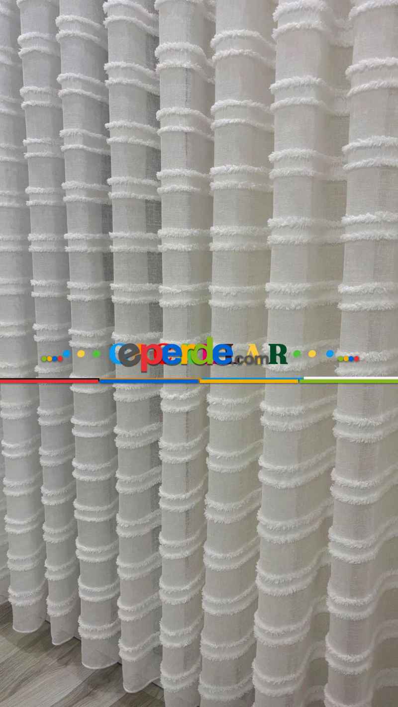 Bambu Foldet Keten Zemin Ağır Gramajlı Puffy Özel Nakışlı Tül Perde