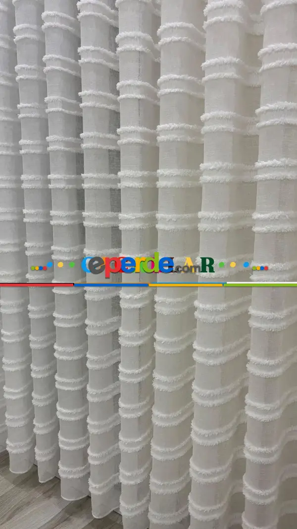 Bambu Foldet Keten Zemin Ağır Gramajlı Puffy Özel Nakışlı Tül Perde