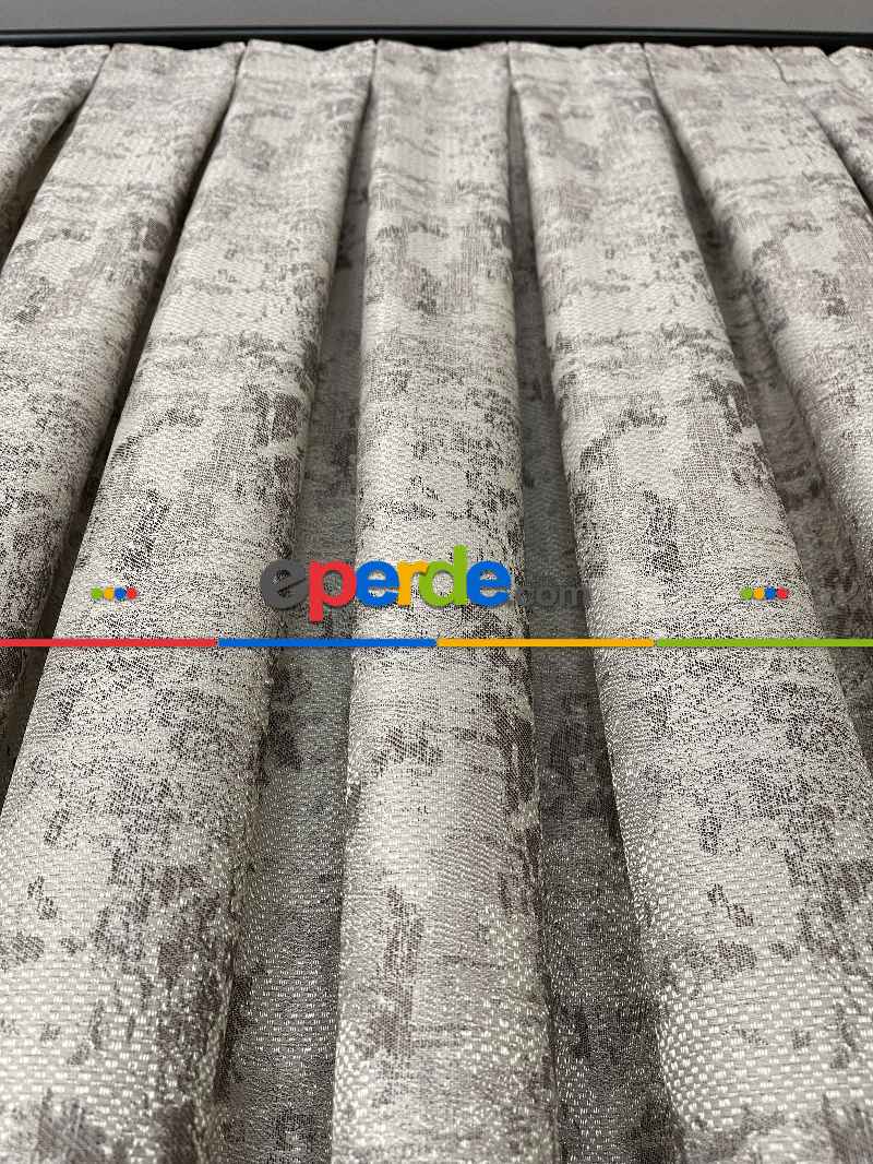 Bej Kahve Desenli Jakar Fon Perde (180)- Kahve Açık