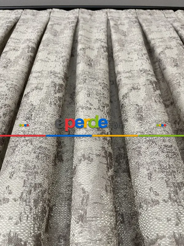 Yatak Odası - PatineDesenli Bej Kahve Desenli Jakar Fon Perde (180)- Kahve Açık